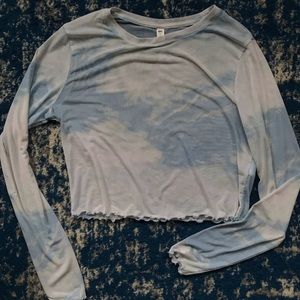 Going out of Sale-Sale!!!!  
BP Mesh Tie Dye Blue Long Sleeve Crop Top